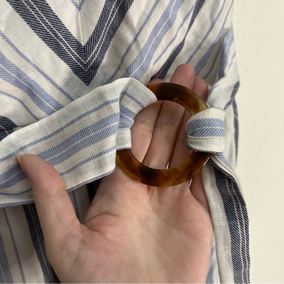 NEW Crystal Sky Blue White Jumpsuit Striped Wide Leg Flowy Cropped Romper Sz S - Picture 5 of 12